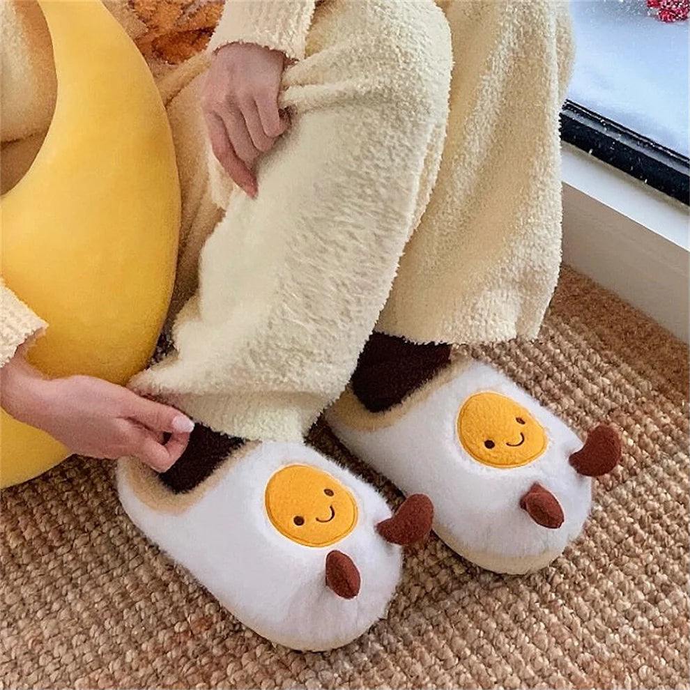 Fluffy Fried Egg Slippers – Soft Memory Foam Comfort