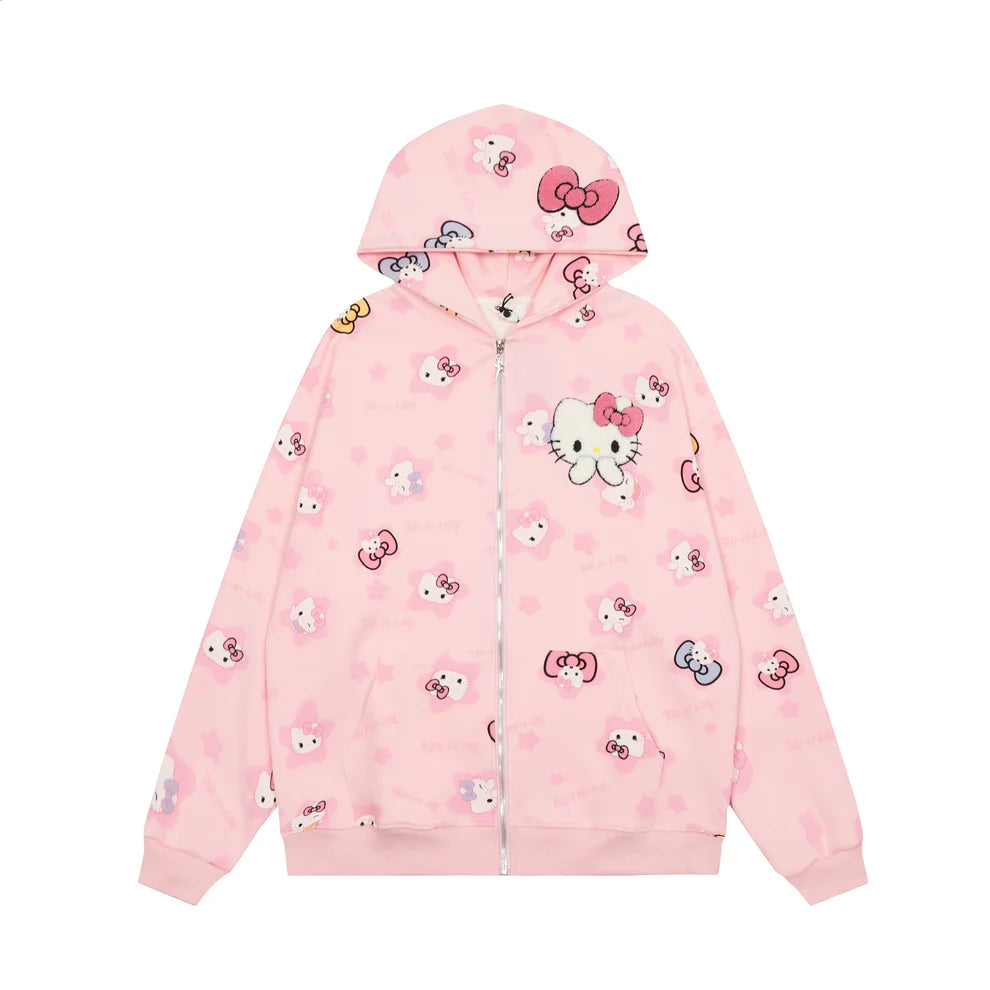 Hello Kitty Oversized Zip-Up Hoodie – Casual Y2K Sweatshirt