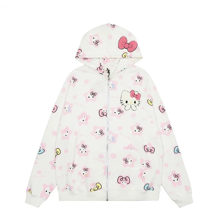 Hello Kitty Oversized Zip-Up Hoodie – Casual Y2K Sweatshirt