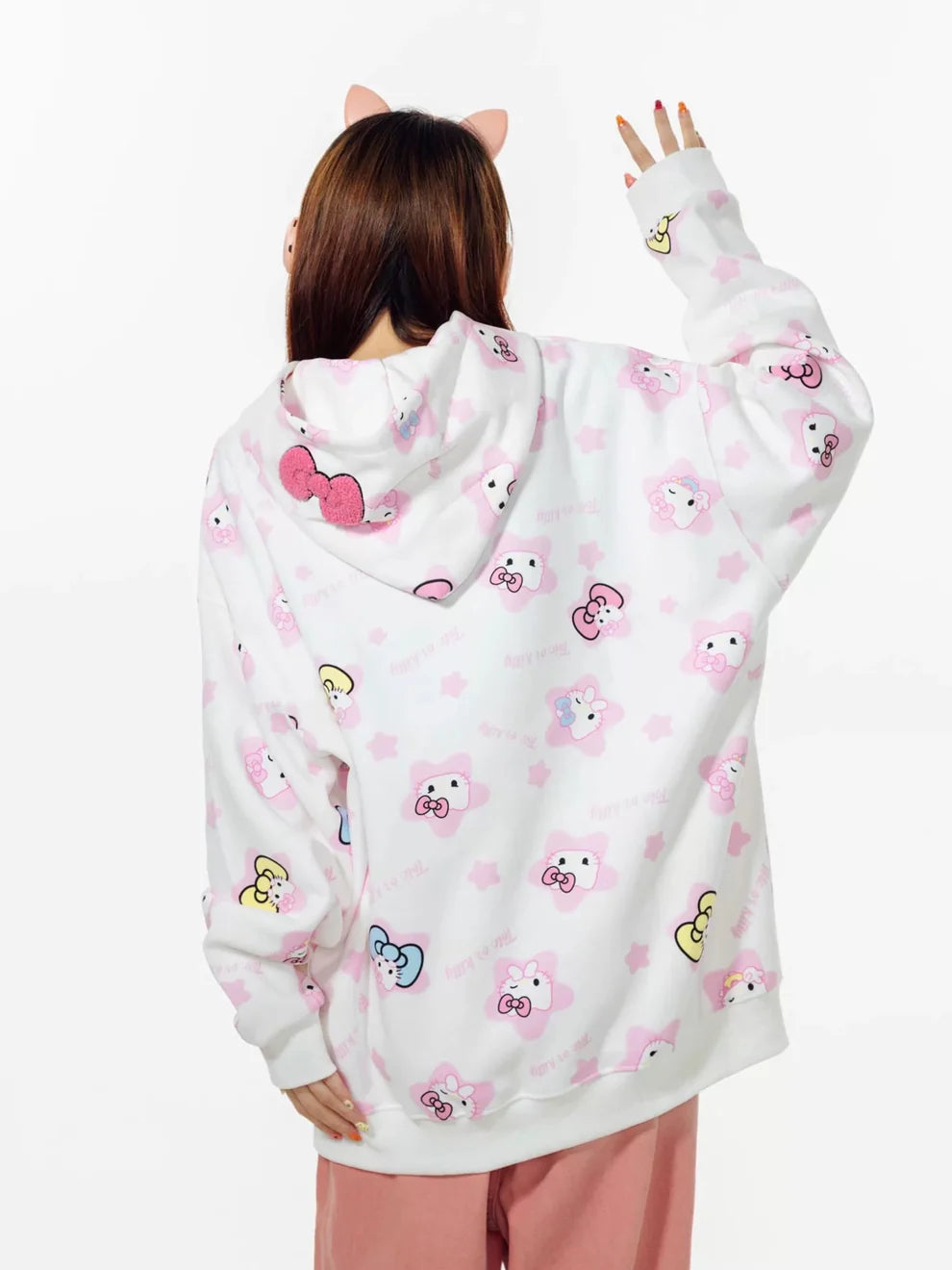 Hello Kitty Oversized Zip-Up Hoodie – Casual Y2K Sweatshirt