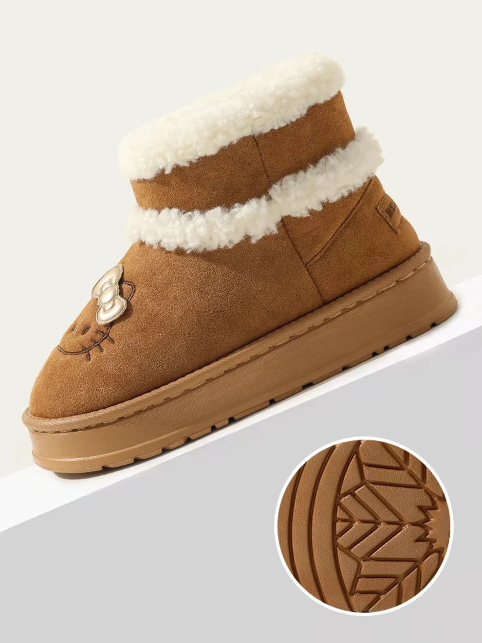 Hello Kitty Fluffy Winter Boots – Pompon Lace-Up Snow Shoes