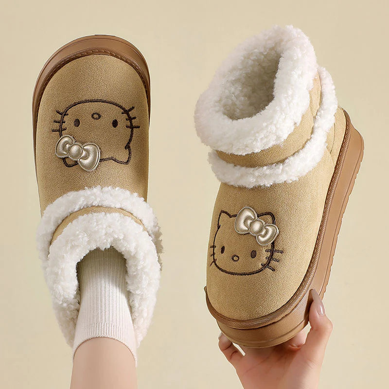 Hello Kitty Fluffy Winter Boots – Pompon Lace-Up Snow Shoes