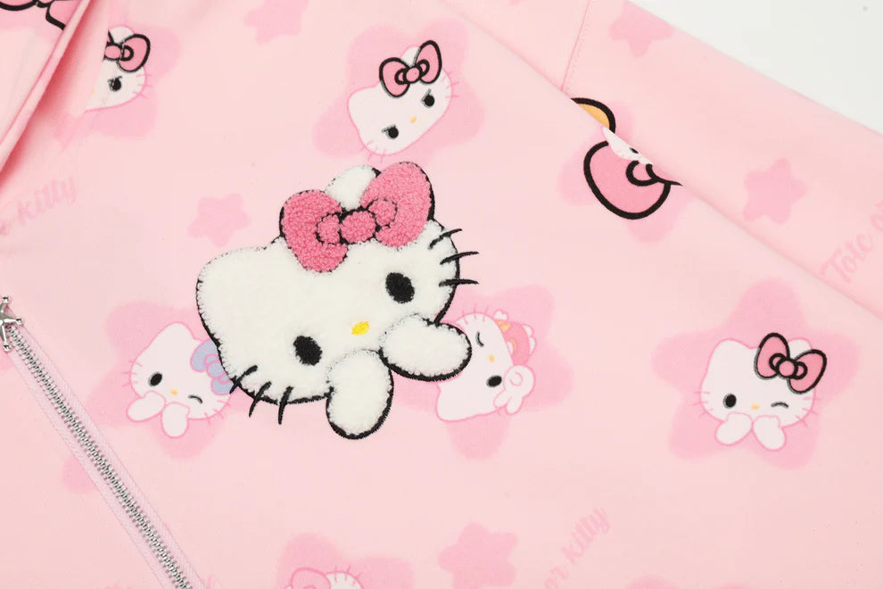 Hello Kitty Oversized Zip-Up Hoodie – Casual Y2K Sweatshirt