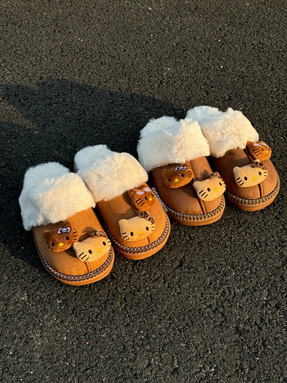 Cozy Hello Kitty Brown Slippers – Fluffy Winter Footwear