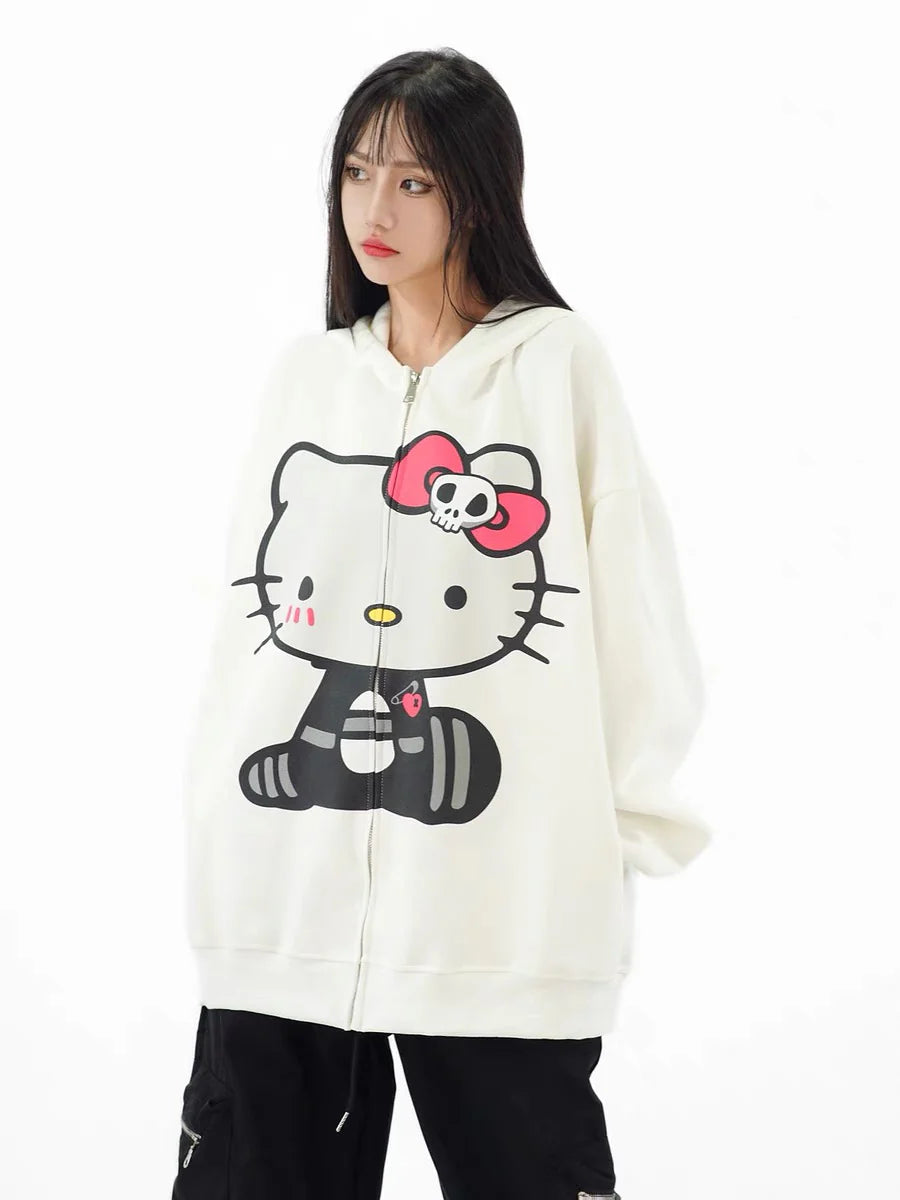KT Oversized Zip-Up Hoodie – Casual Y2K Sweatshirt with Pocket