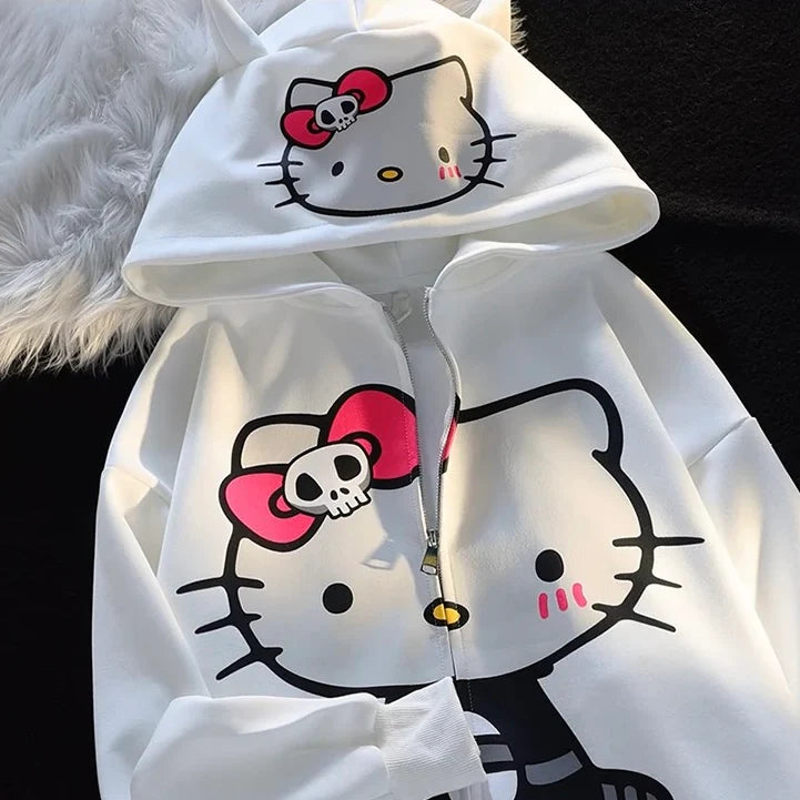 KT Oversized Zip-Up Hoodie – Casual Y2K Sweatshirt with Pocket