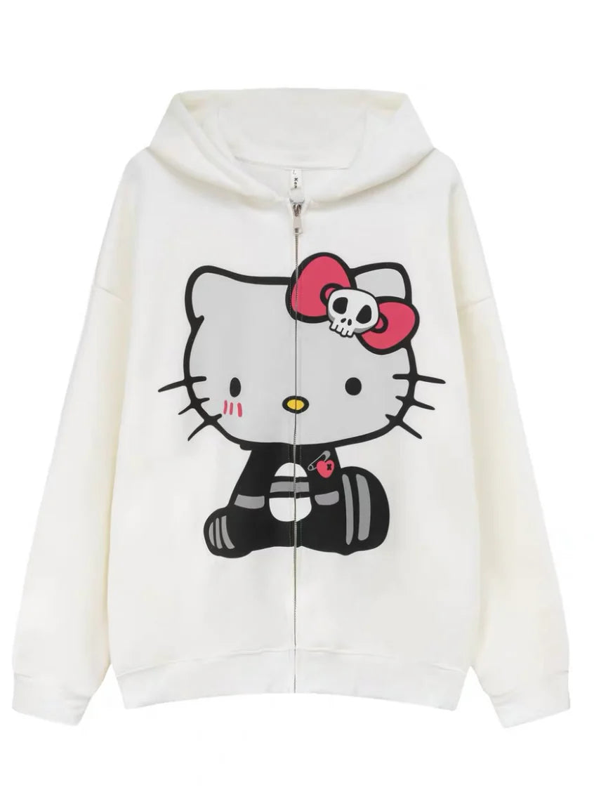 KT Oversized Zip-Up Hoodie – Casual Y2K Sweatshirt with Pocket