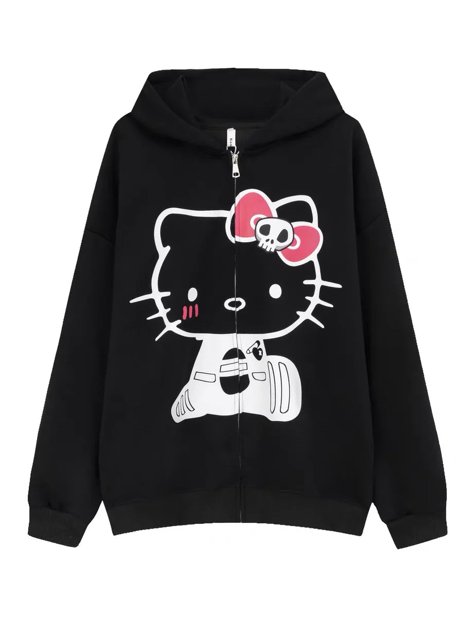 KT Oversized Zip-Up Hoodie – Casual Y2K Sweatshirt with Pocket