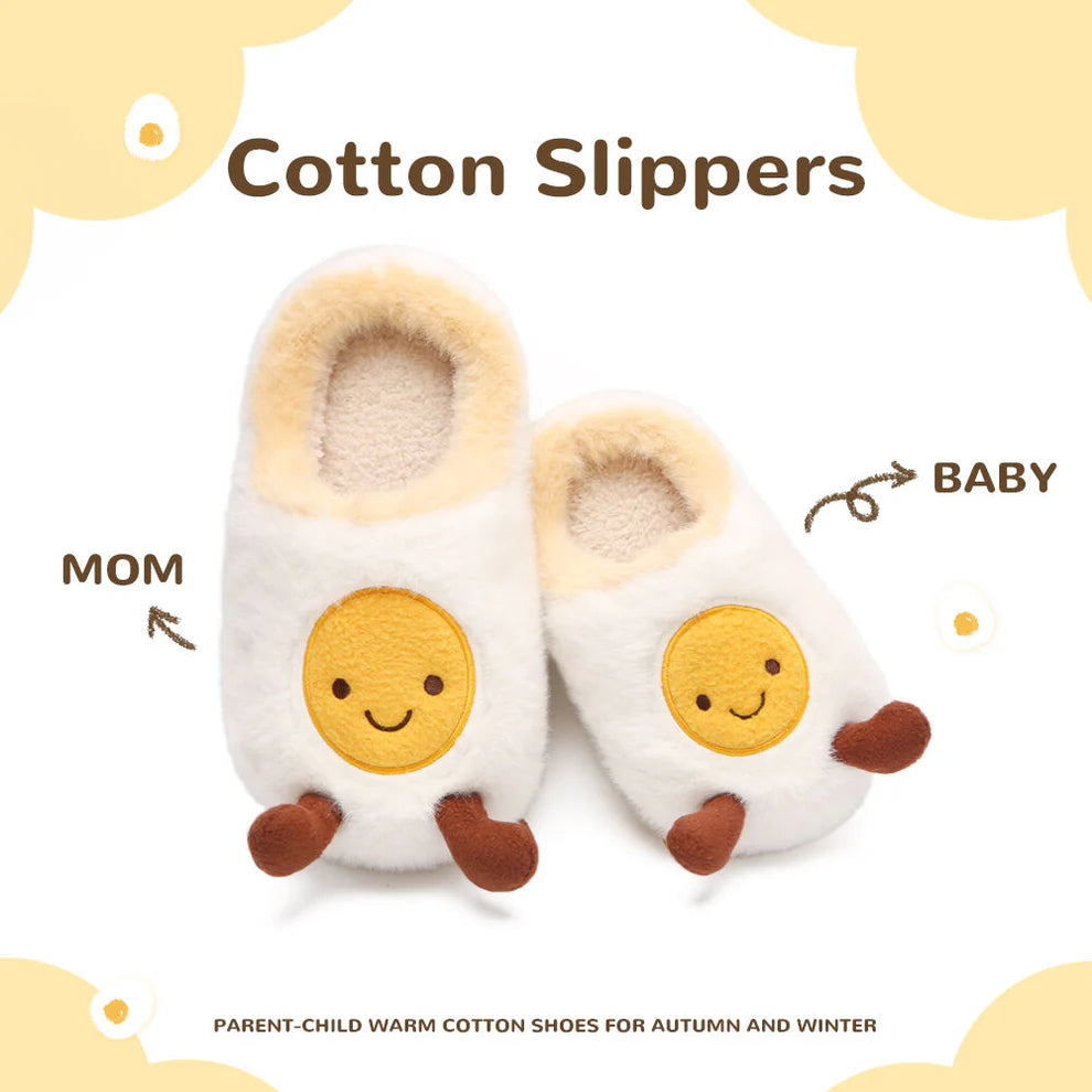 Fluffy Fried Egg Slippers – Soft Memory Foam Comfort