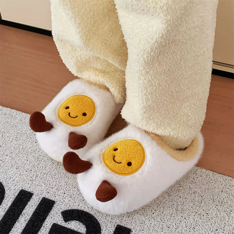 Fluffy Fried Egg Slippers – Soft Memory Foam Comfort