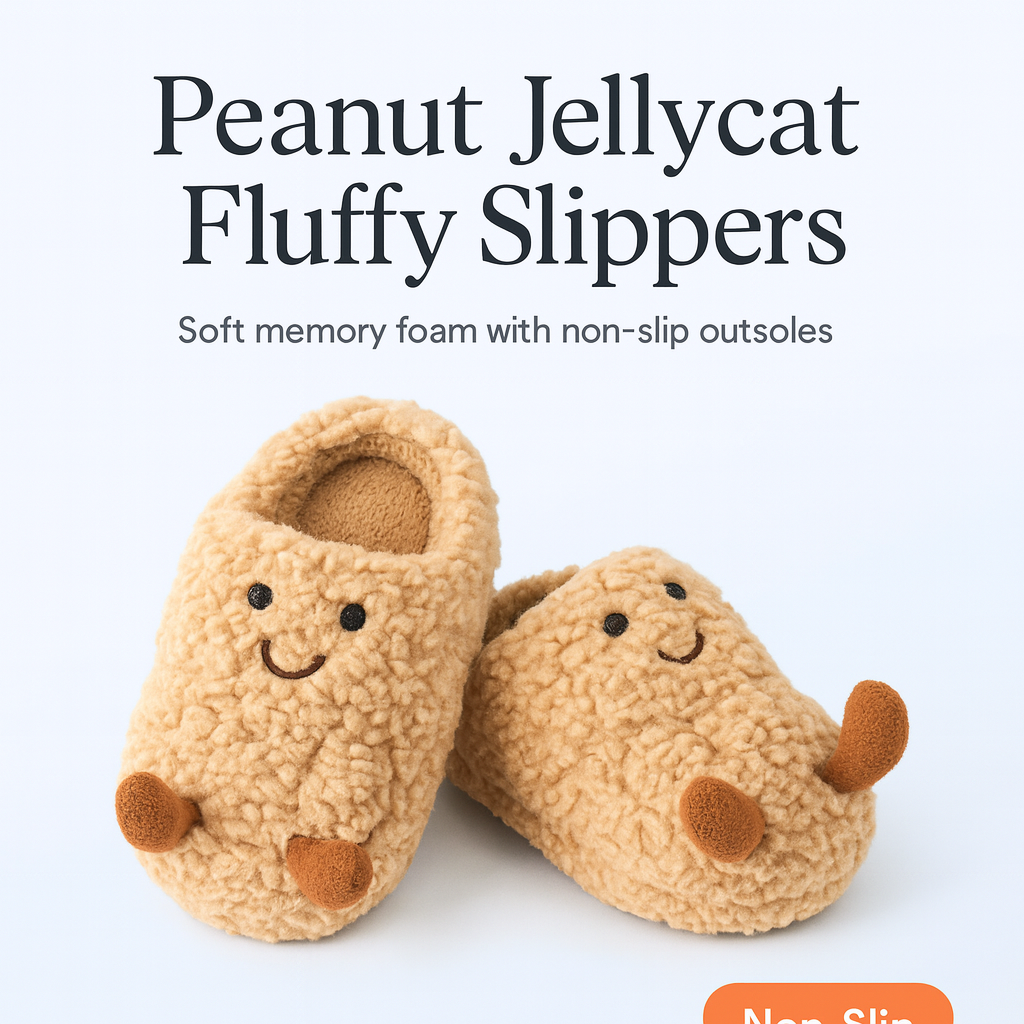 Peanut Jellycat Fluffy Slippers – Soft Memory Foam, Non-Slip