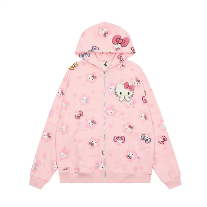 Hello Kitty Oversized Zip-Up Hoodie – Casual Y2K Sweatshirt
