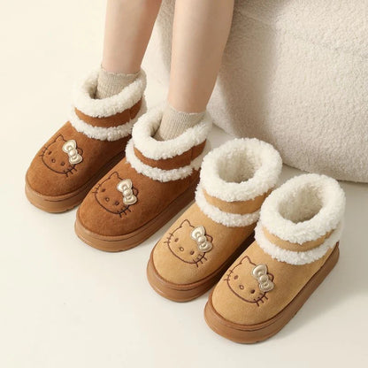 Hello Kitty Fluffy Winter Boots – Pompon Lace-Up Snow Shoes