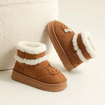 Hello Kitty Fluffy Winter Boots – Pompon Lace-Up Snow Shoes