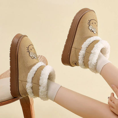 Hello Kitty Fluffy Winter Boots – Pompon Lace-Up Snow Shoes