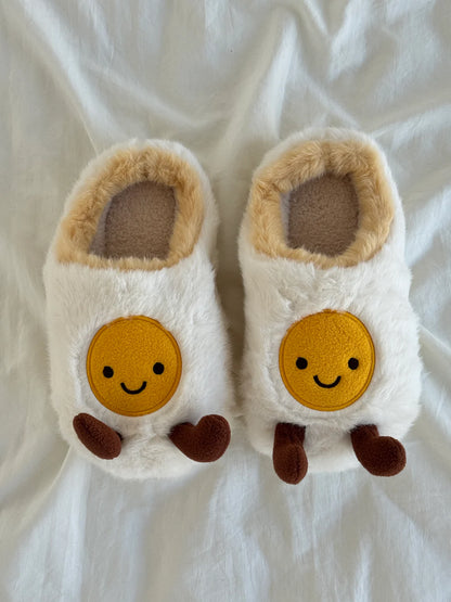 Fluffy Fried Egg Slippers – Soft Memory Foam Comfort