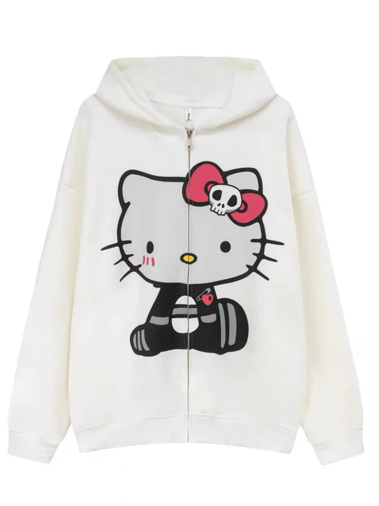 KT Oversized Zip-Up Hoodie – Casual Y2K Sweatshirt with Pocket