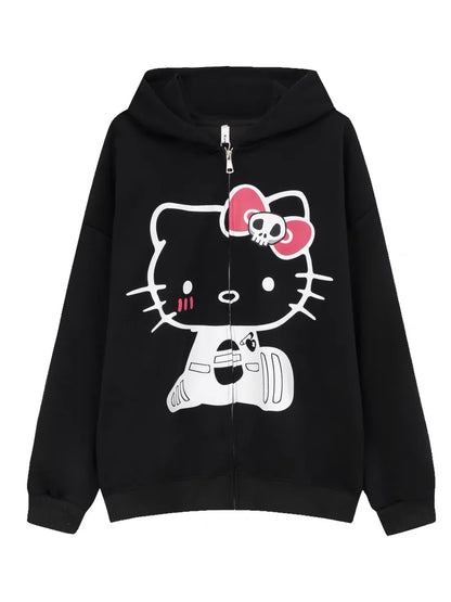 KT Oversized Zip-Up Hoodie – Casual Y2K Sweatshirt with Pocket