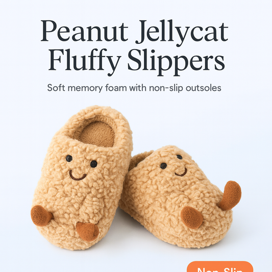Peanut Jellycat Fluffy Slippers – Soft Memory Foam, Non-Slip