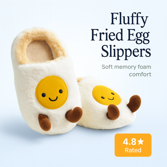 Fluffy Fried Egg Slippers – Soft Memory Foam Comfort