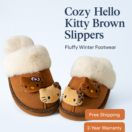 Cozy Hello Kitty Brown Slippers – Fluffy Winter Footwear