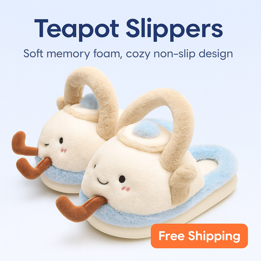 Teapot Jellycat Fluffy Slippers – Soft Memory Foam, Non-Slip