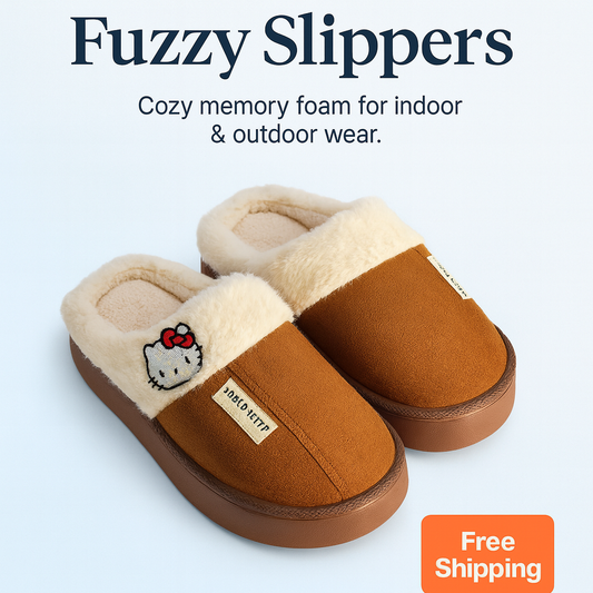 Hello Kitty Fuzzy Memory Foam Slippers – Cozy Indoor & Outdoor