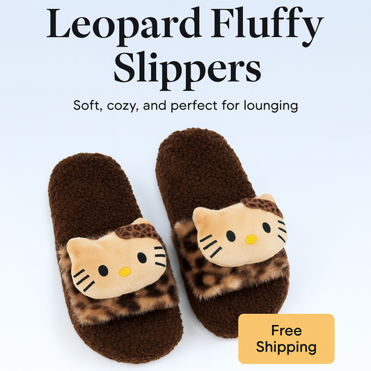 Cute Hello Kitty Leopard Slides – Soft Fluffy Slippers