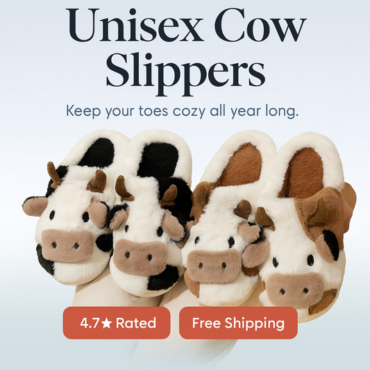 New Winter Unisex Cartoon Cow Warm Plush Slippers Couple's Indoor